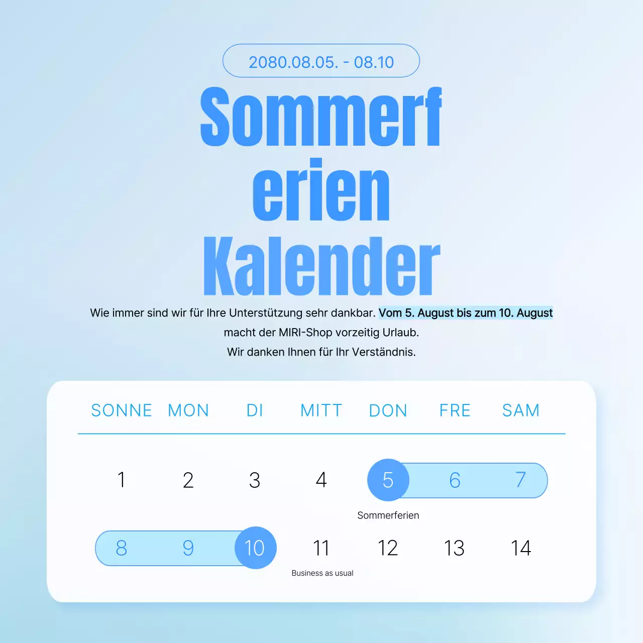 Ein einfaches Sommerferien-Popup in Hellblau und Blau