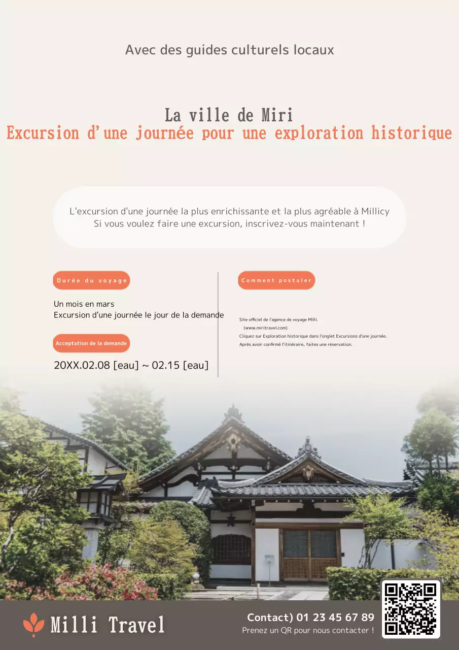 Promouvoir les excursions d'une journée avec des photos d'architecture traditionnelle en beige et orange