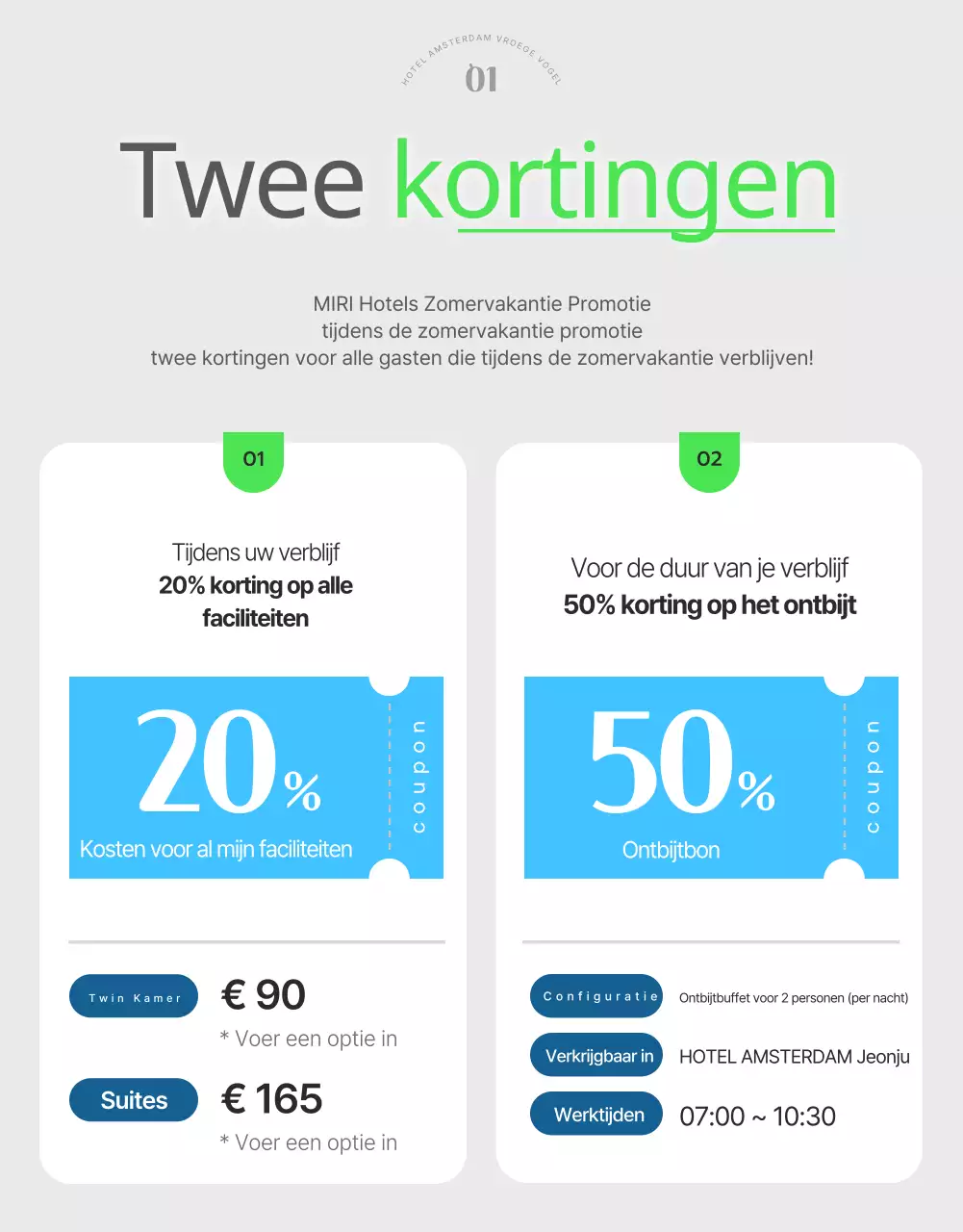 Eenvoudige zomerpromotie voor hotels in wit en lichtblauw