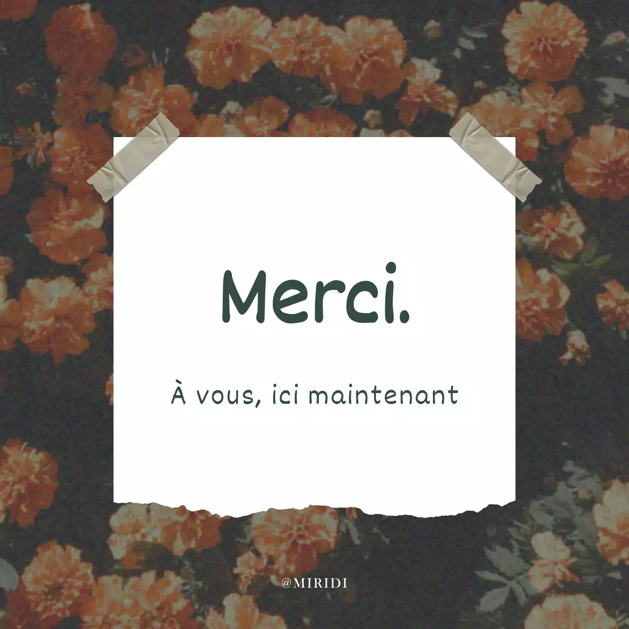 Papier de remerciement vintage en orange et kaki