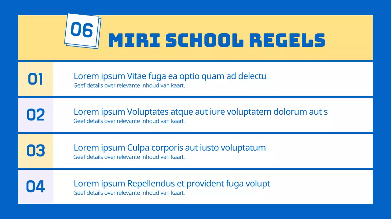 Een kitscherig geel en blauw schoolprospectus