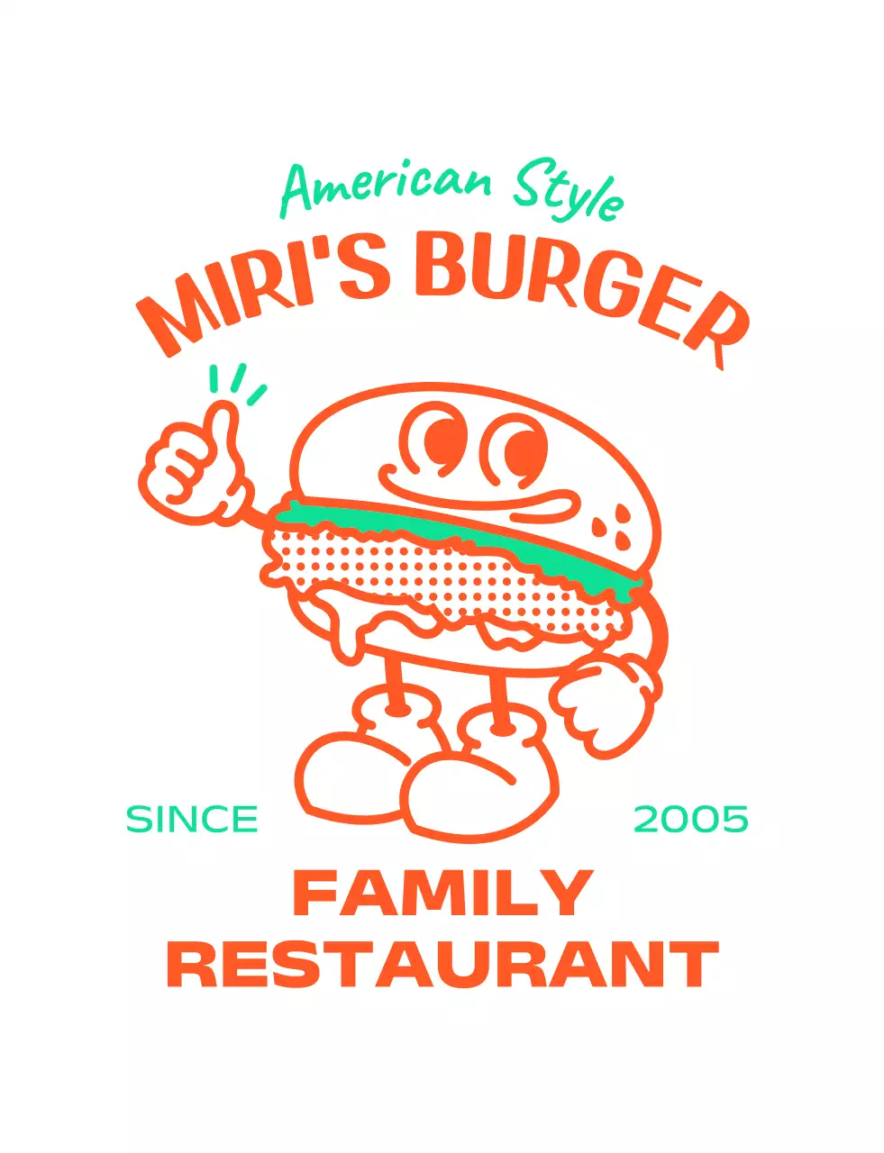 아메리칸 스타일의 햄버거 캐릭터 로고