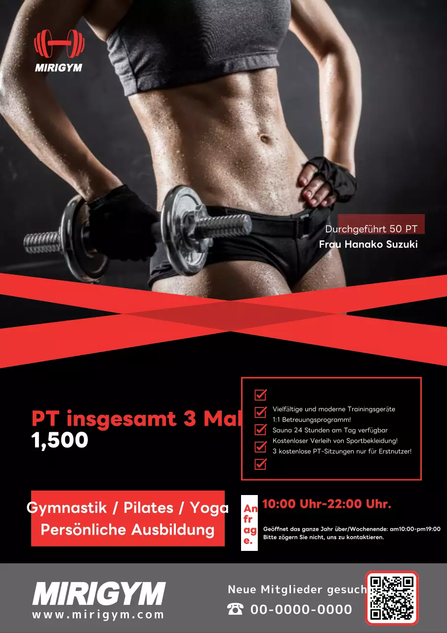 Werben Sie für Ihr Fitnessstudio mit roten und schwarzen Trainingsfotos