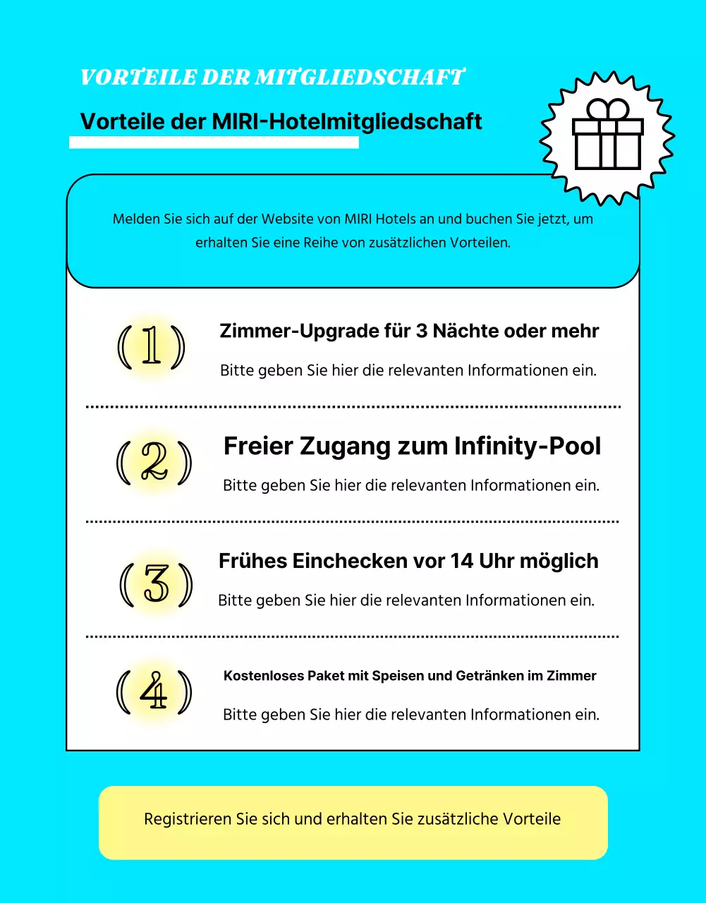 Werben Sie mit gelben und hellblauen Farbtupfern für Hotelangebote