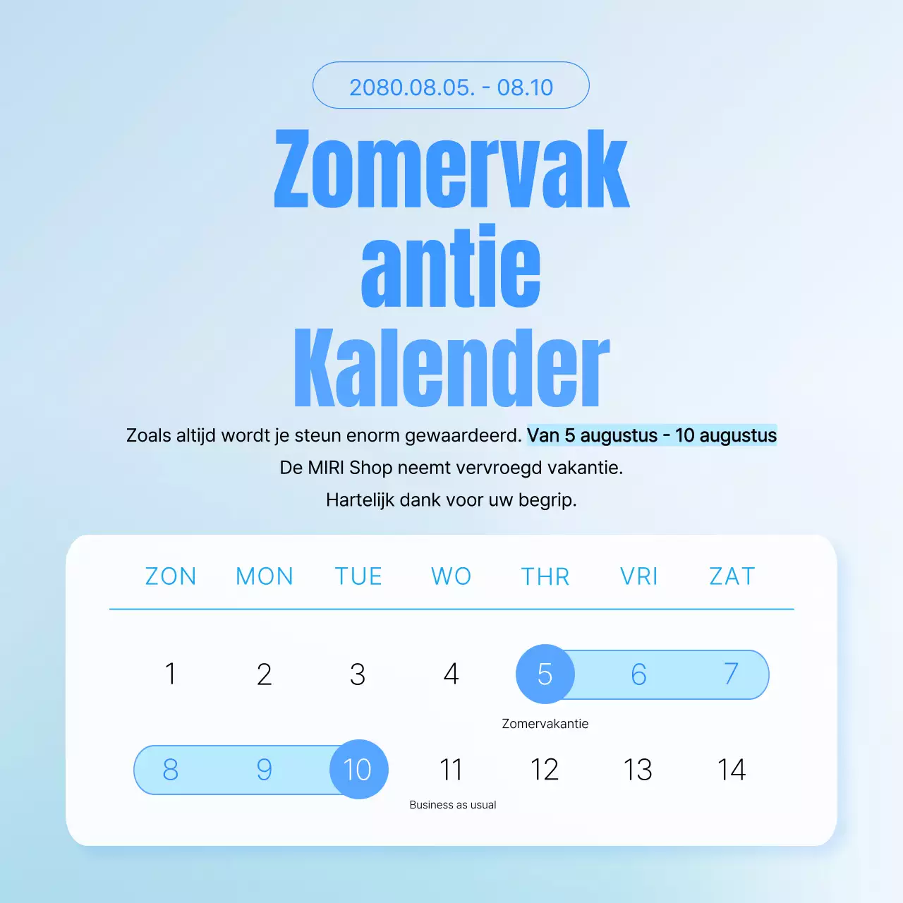 Een eenvoudige pop-up voor de zomervakantie in lichtblauw en blauw