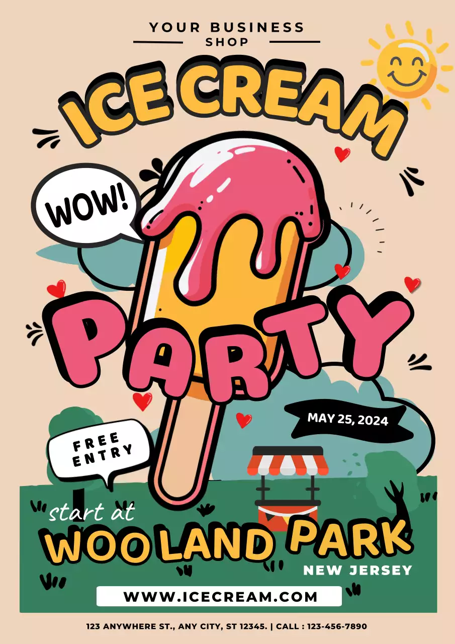 Beige Retro Ice Cream Event Poster