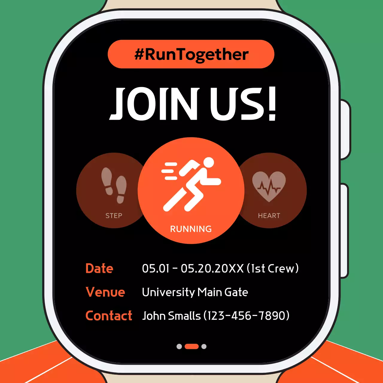 주황과 초록의 심플한 러닝크루 회원 모집 공고