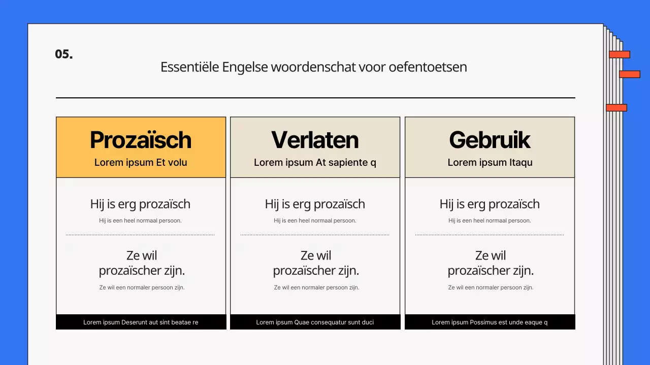 Eenvoudige oefentoetsen in blauw en rood Engels lesmateriaal