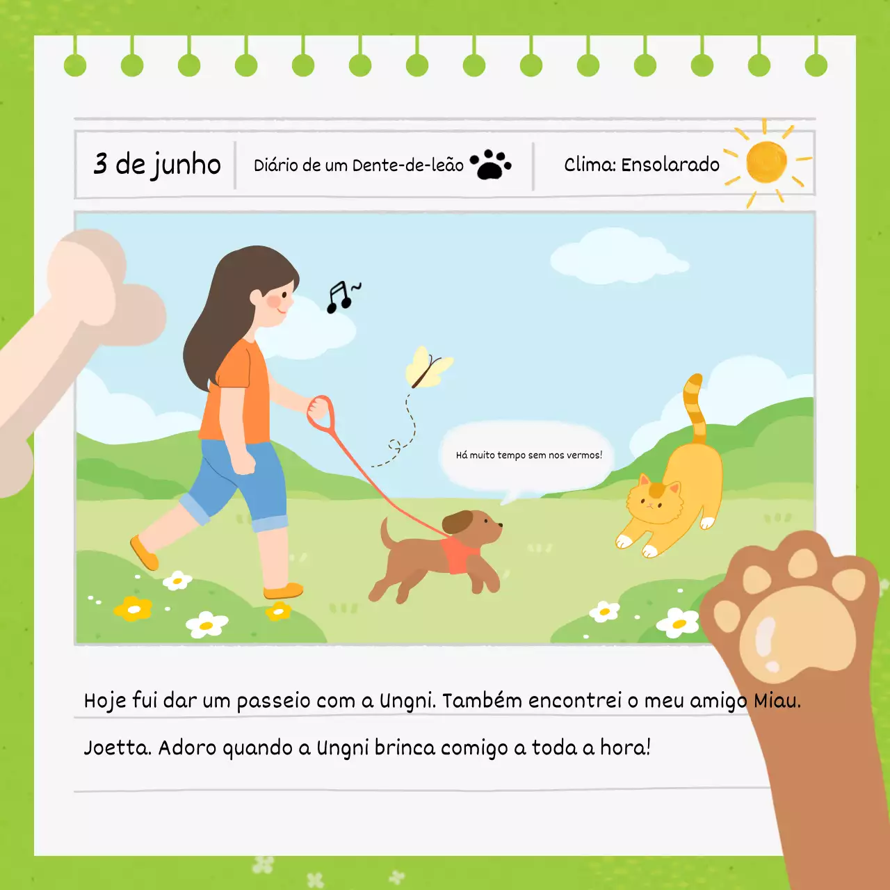 Um pequeno diário ilustrado muito giro em tons de verde e branco
