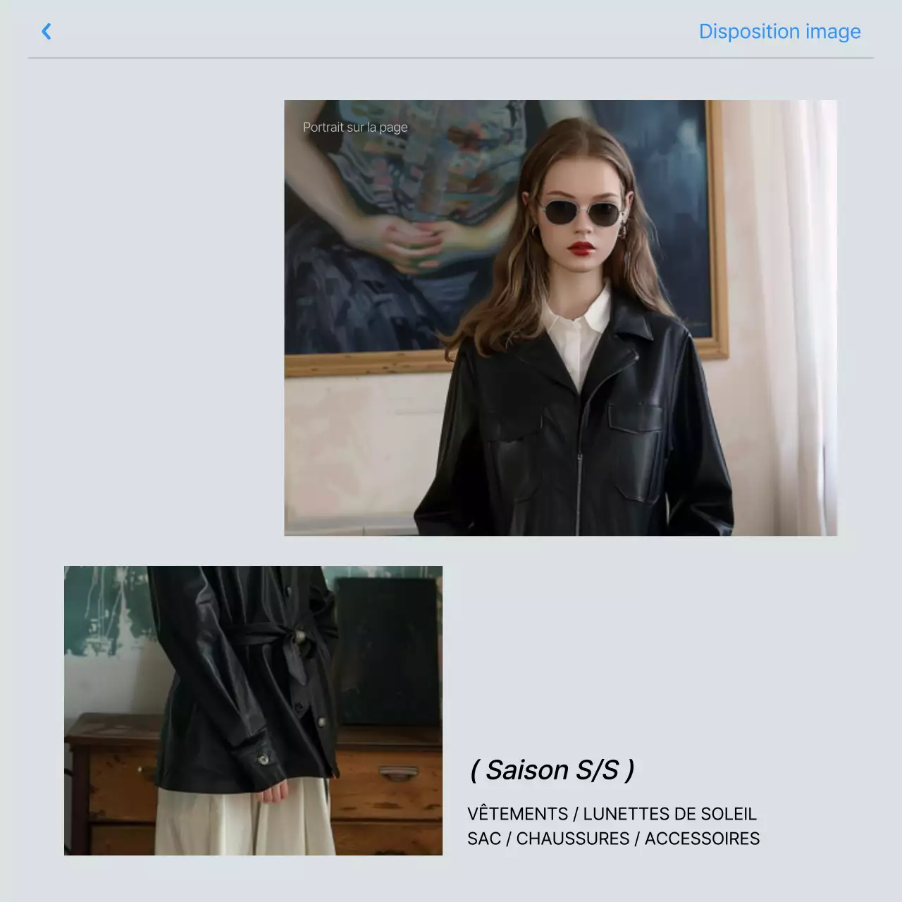 Promouvoir une mise en page de photos de mode en bleu et blanc