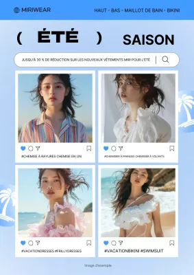 Promouvoir les réductions sur les nouveaux vêtements d'été dans les couleurs bleu clair et bleu très tendance.