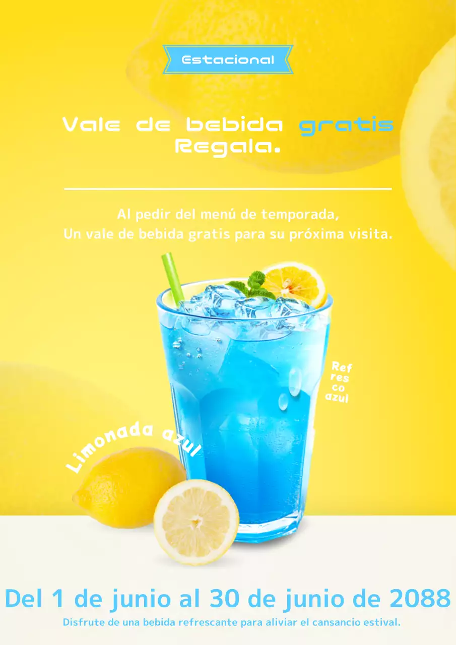 Simple amarillo y azul cielo nuevo menú de verano publicidad de eventos.