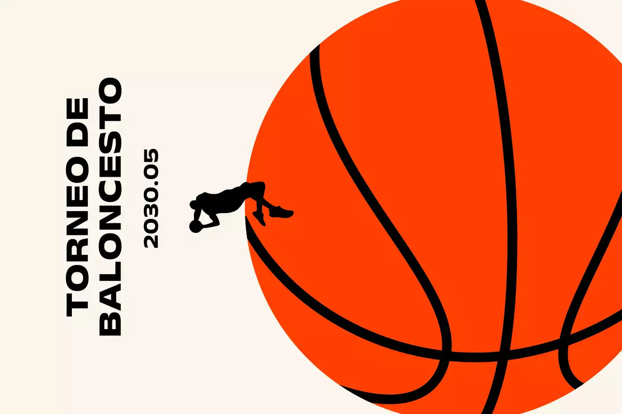 Torneo de baloncesto de diseño sencillo con pelotas de baloncesto y personas jugando al baloncesto