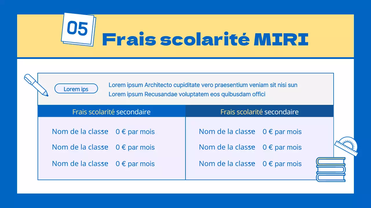 Un prospectus scolaire kitsch jaune et bleu