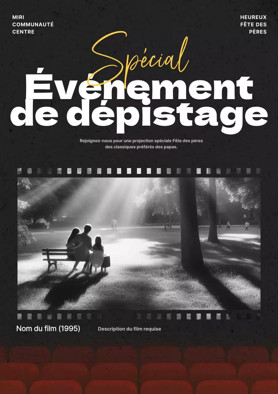 Promouvoir la projection d'un film simple en noir et rouge pour la fête des mères