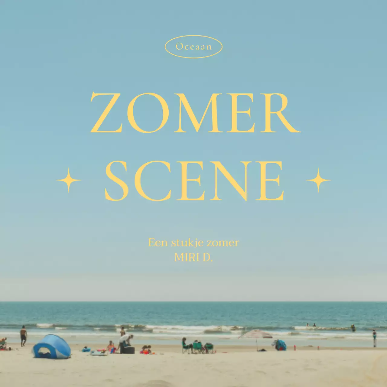 Kitscherige strandpaal in blauw en geel