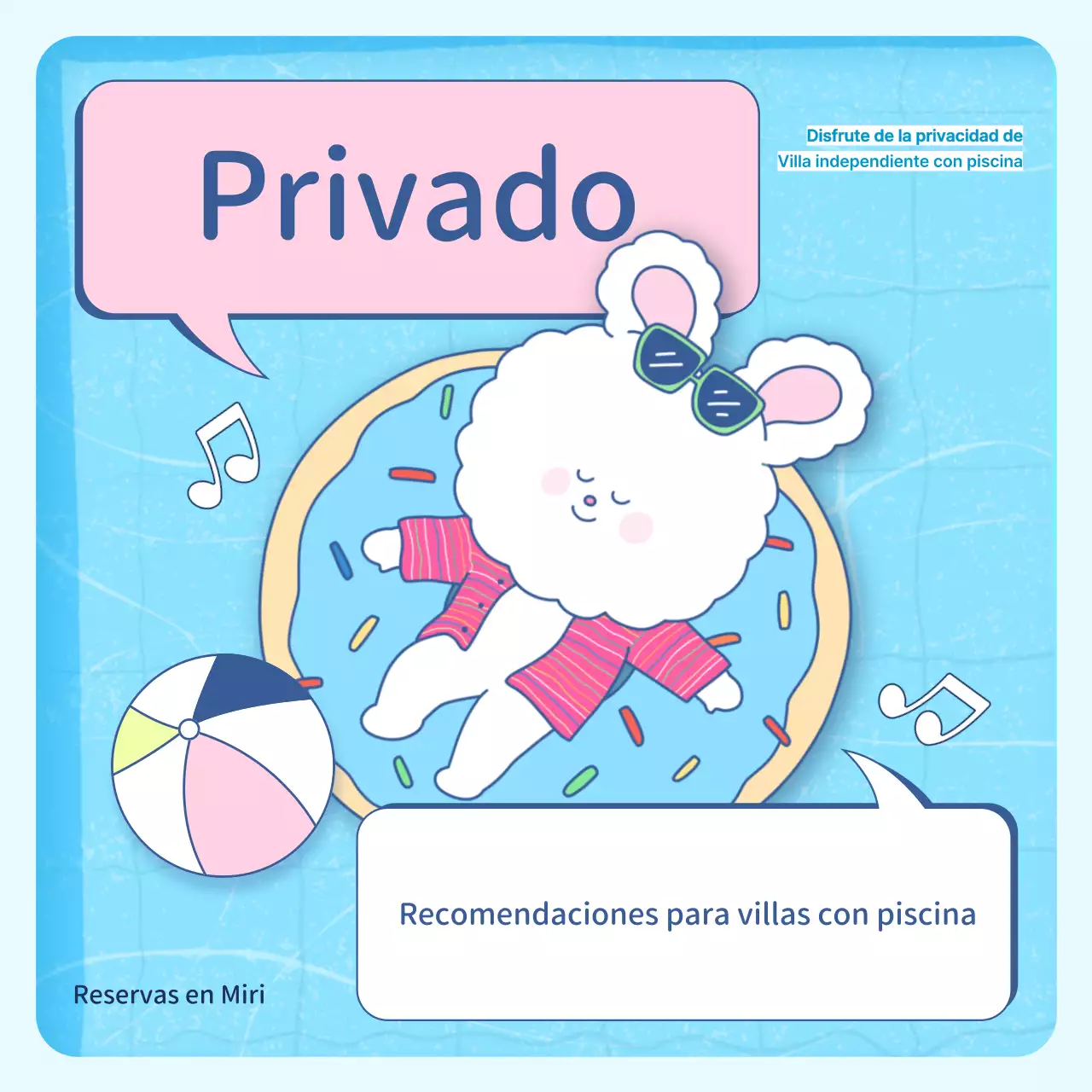 Un bonito anuncio de casa de veraneo en azul claro y rosa