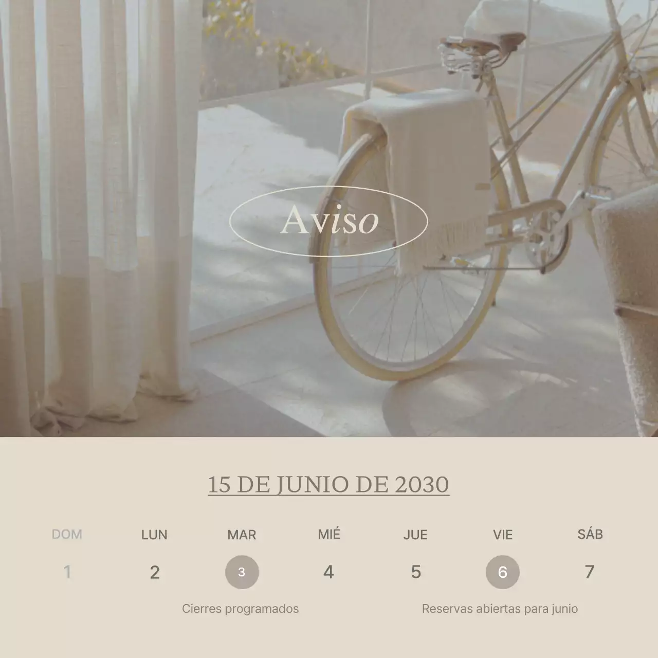 Un sencillo anuncio de vacaciones de verano en beige y marfil