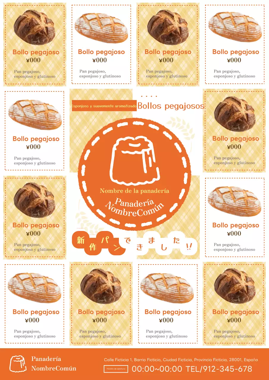Un bonito anuncio en blanco y naranja de un nuevo pan de panadería.