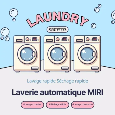 Promouvoir une jolie laverie automatique en bleu clair et rose