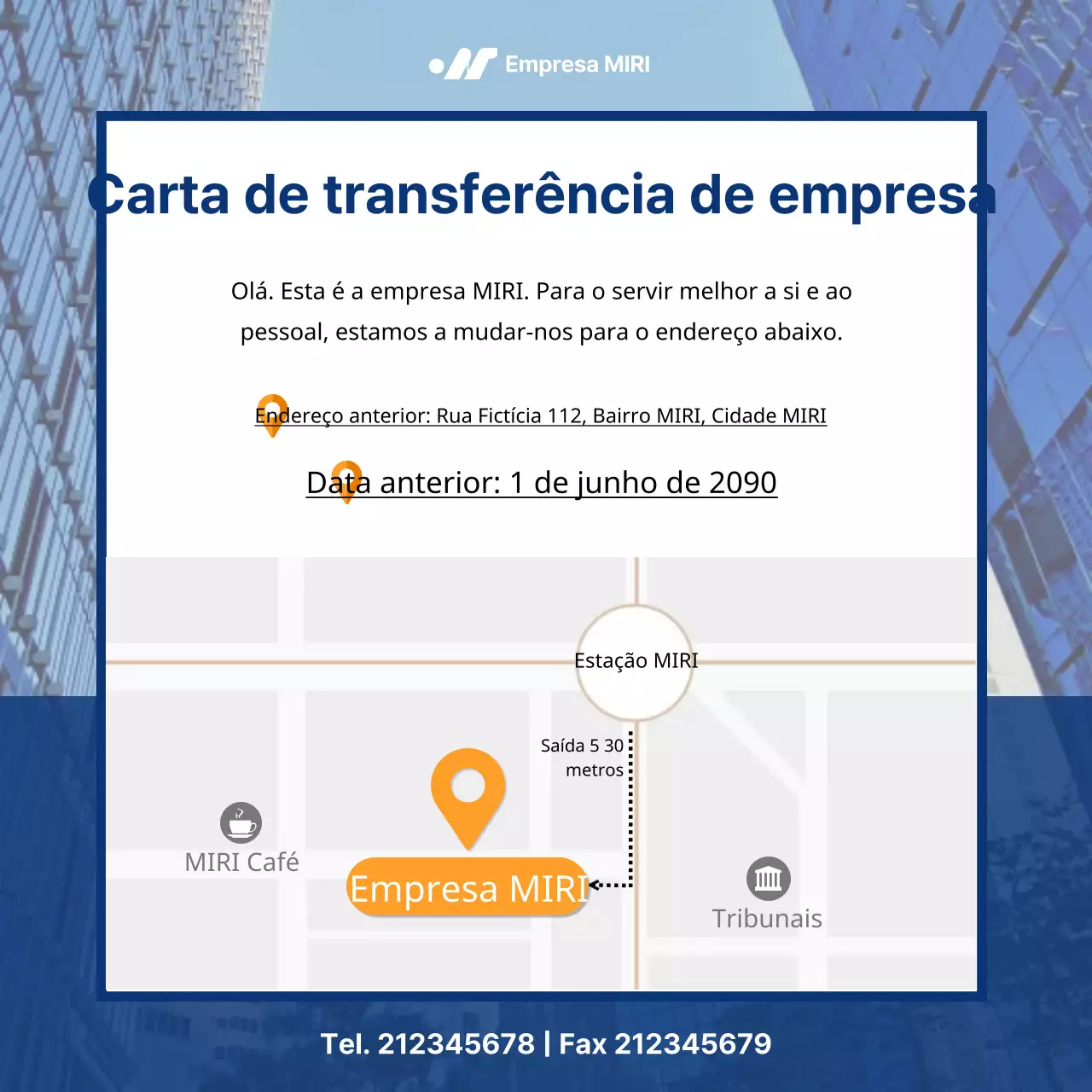 Um simples anúncio de mudança de empresa em azul-marinho