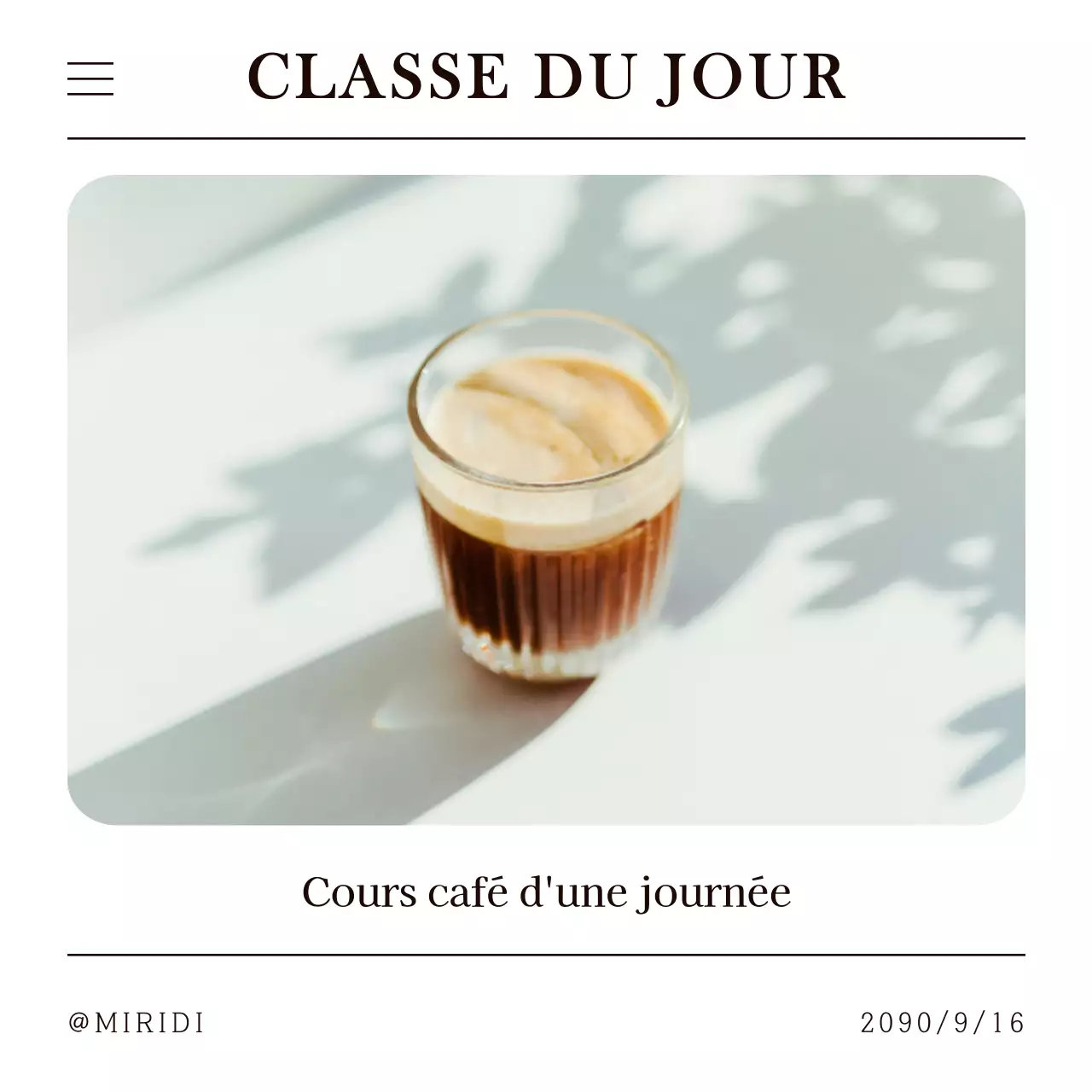 Un poste de café minimaliste pour la classe d'un jour en blanc et noir