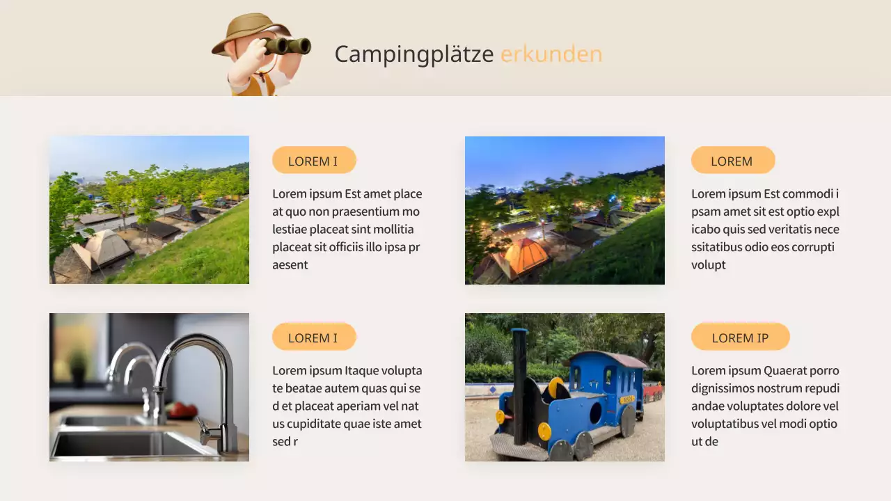 Ein Führer zum orange-beigen Sommercampingplatz