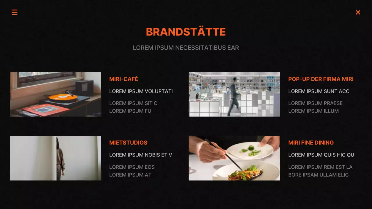 Trendige Marketingberichte in Schwarz und Orange