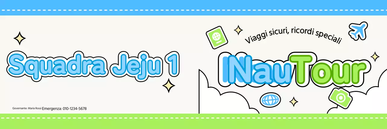 Disegnate una simpatica guida turistica con nuvole e icone diverse.