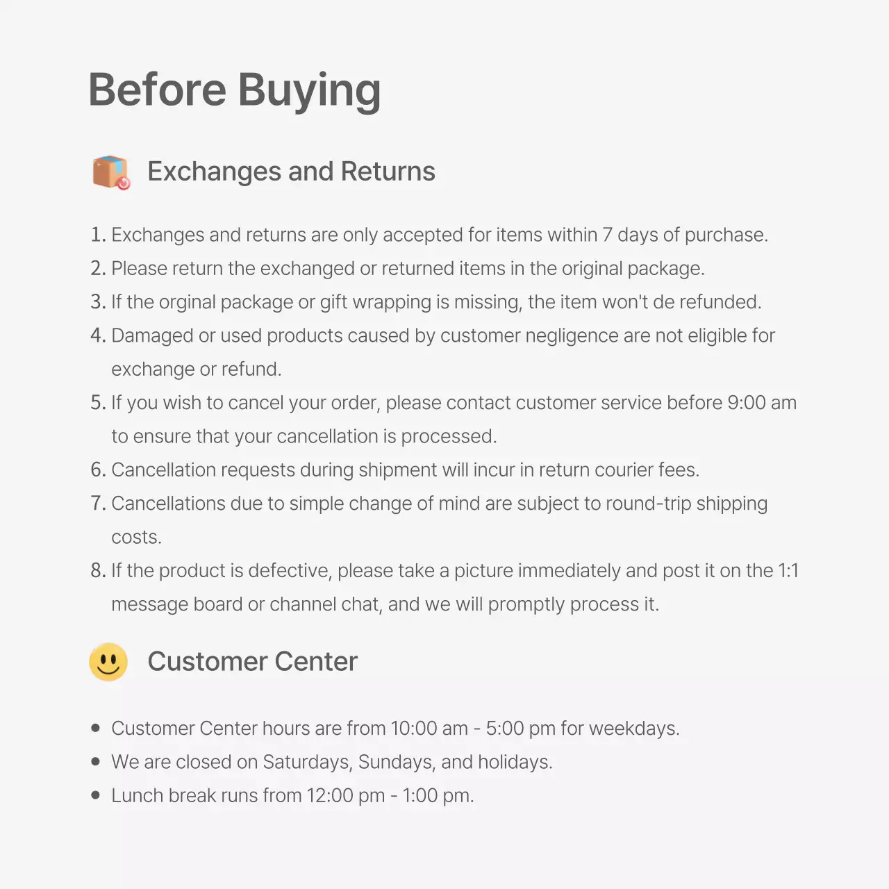 A fashion mall decorated with a simple style of white and gray emoji, with necessary instructions and cautions.