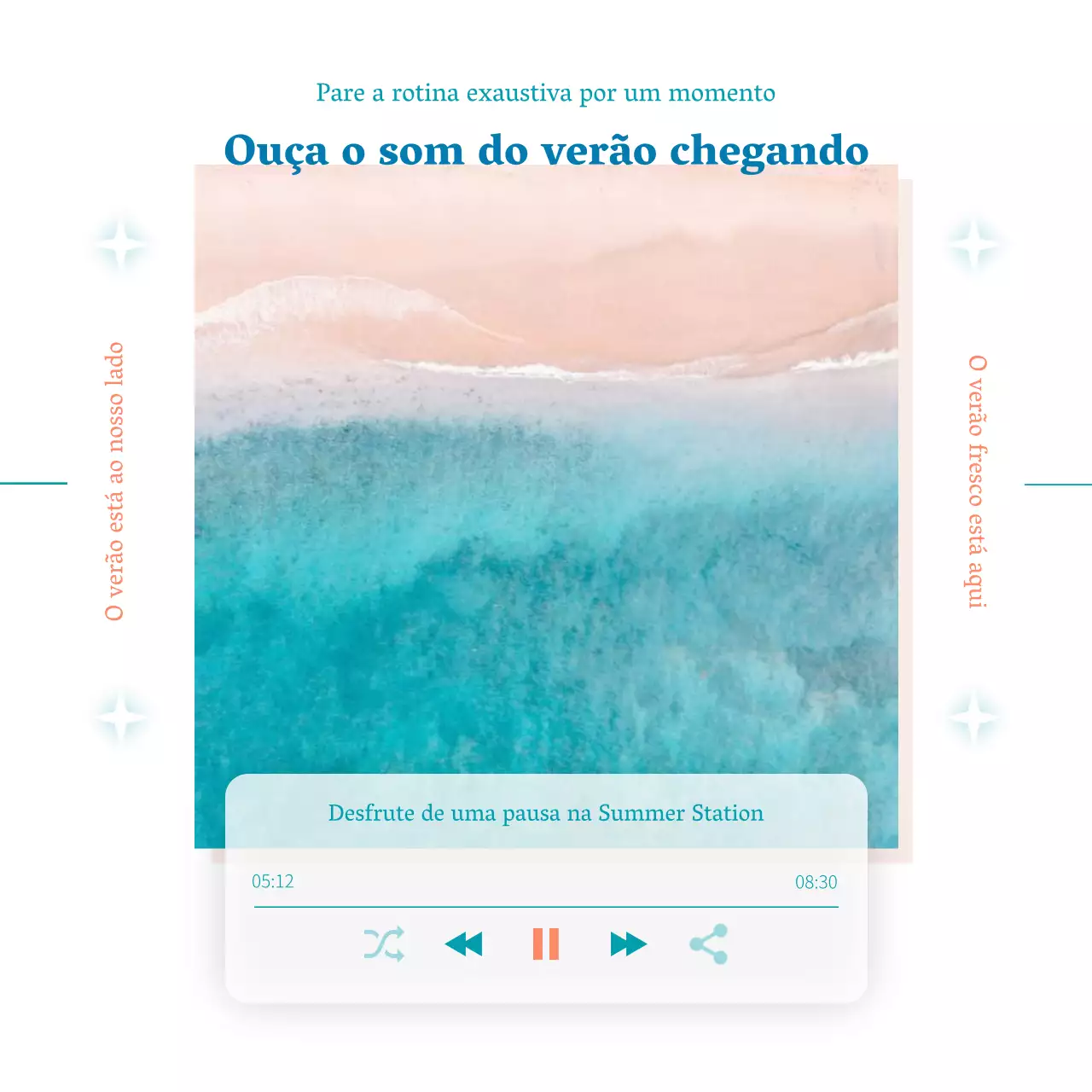 Uma capa para o leitor de música com inspiração no verão, em azul e laranja