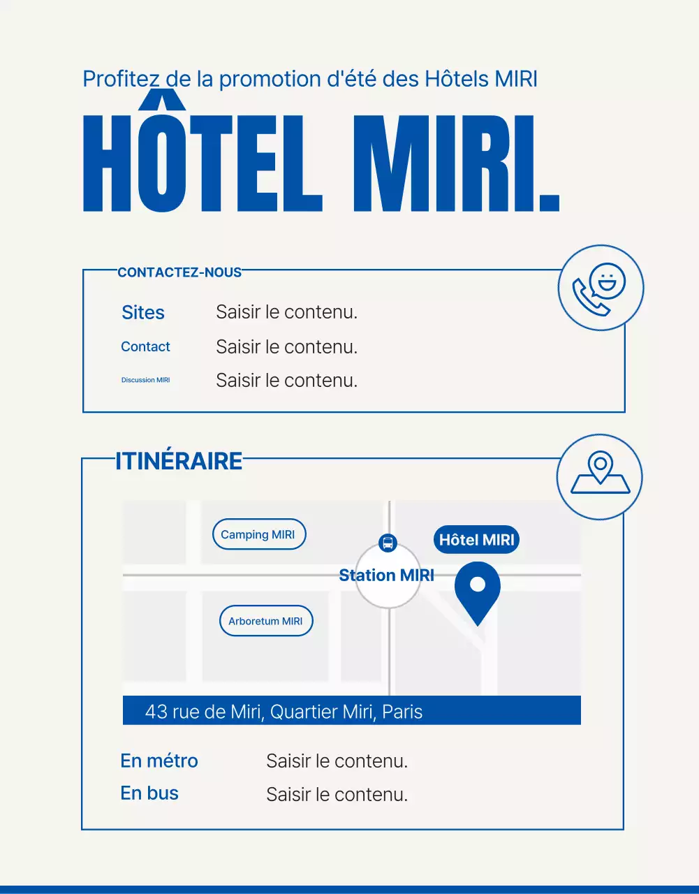 Faire la promotion d'un hôtel simple pour la saison d'été en bleu