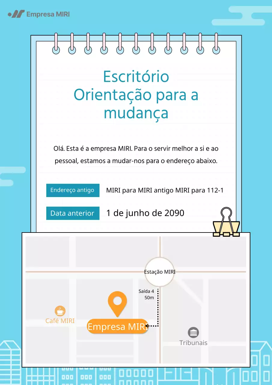 Anúncio simples de mudança de empresa em azul claro