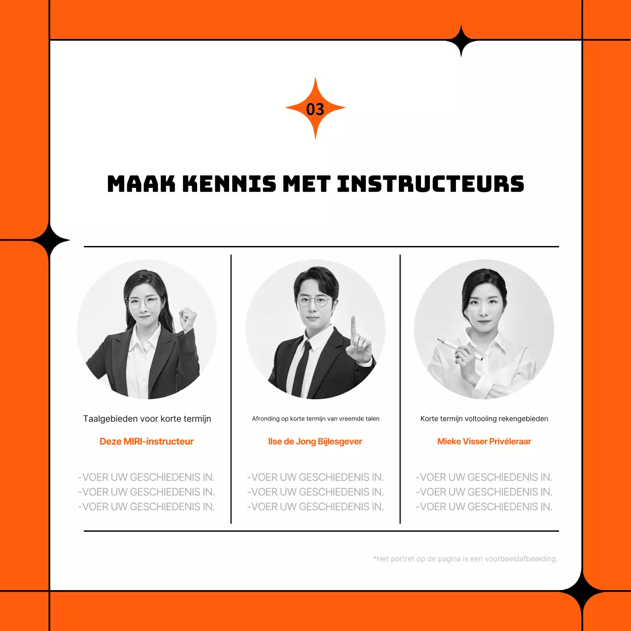 Eenvoudig oranje en zwart schoolprospectus voor halve dagen