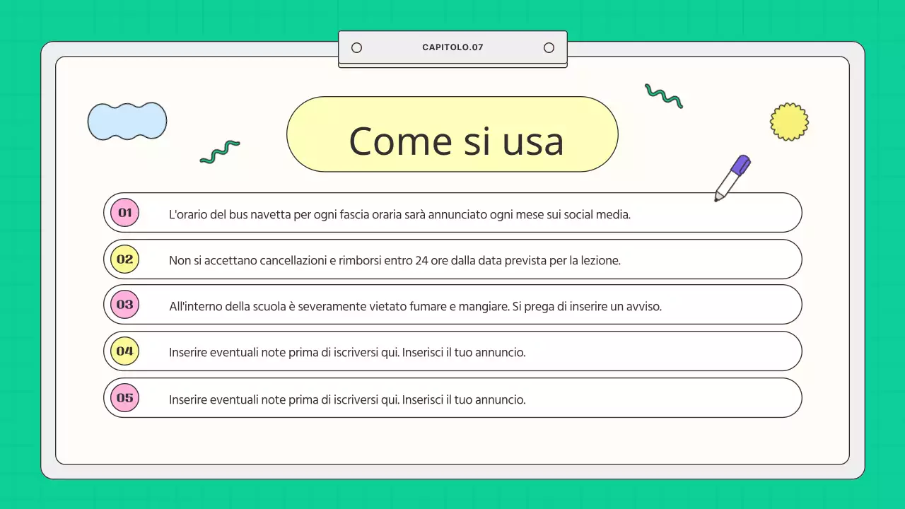 Prospetto scolastico giallo e menta in stile kitsch
