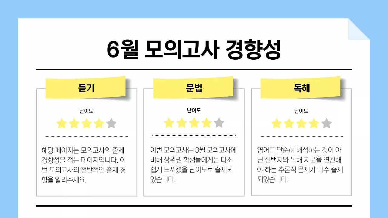 하늘색과 노랑의 심플한 모의고사 풀이 교육자료