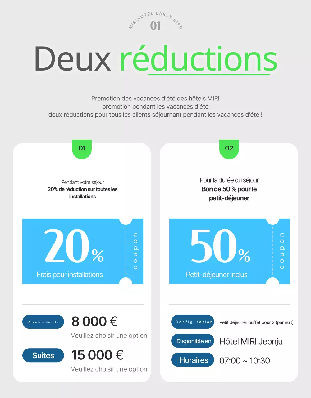 Promotion estivale simple d'un hôtel en blanc et bleu clair