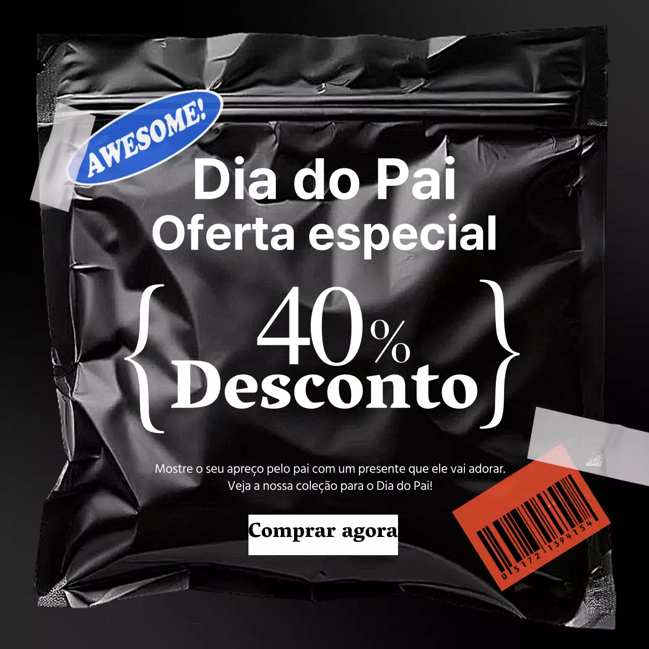 Um anúncio moderno a preto e branco para o evento de oferta do Dia do Pai