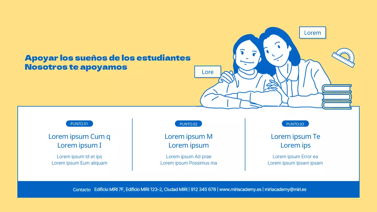 Un folleto escolar kitsch amarillo y azul