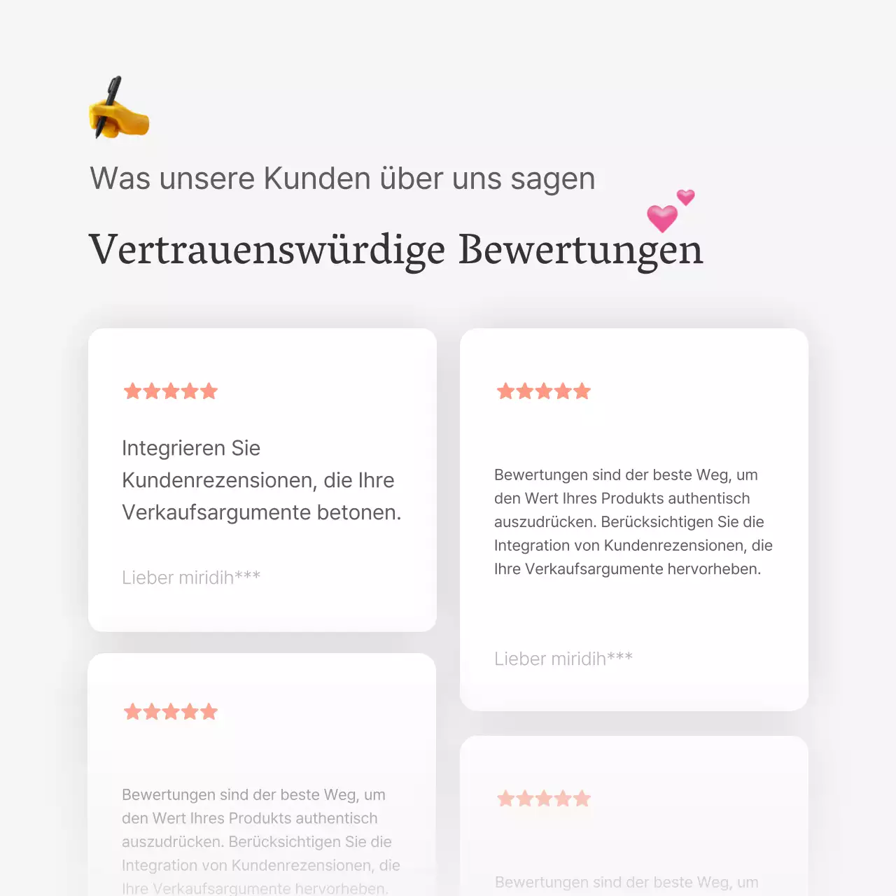 Eine Rezension oder Werbung für ein Modegeschäft mit einem einfachen weißen und grauen Emoji-Stil.