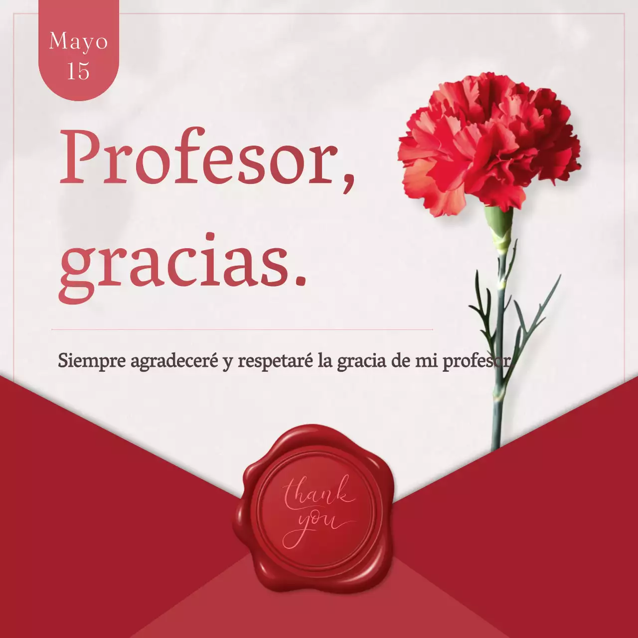 Un post de agradecimiento clásico para el Día del Profesor en rojo y beige