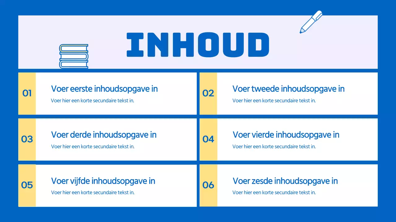 Een kitscherig geel en blauw schoolprospectus