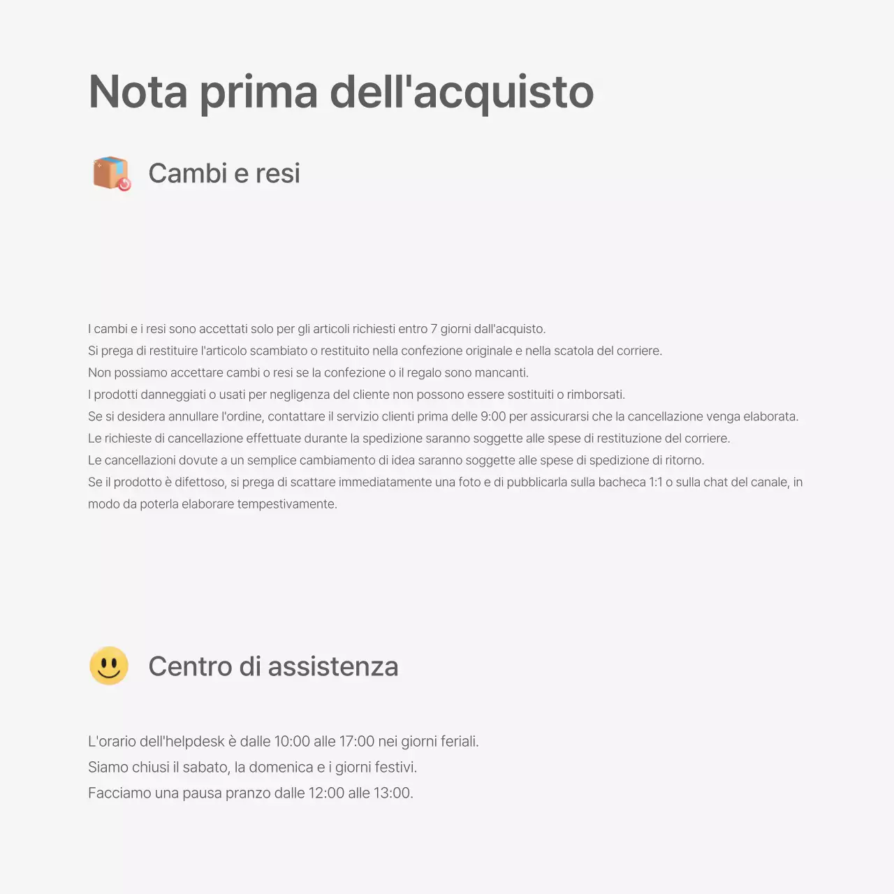 Un centro commerciale di moda decorato con uno stile semplice di emoji bianche e grigie, con le istruzioni e le precauzioni necessarie.