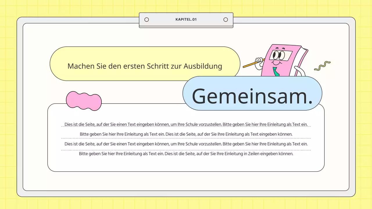 Kitschiger mint-gelber Schulprospekt