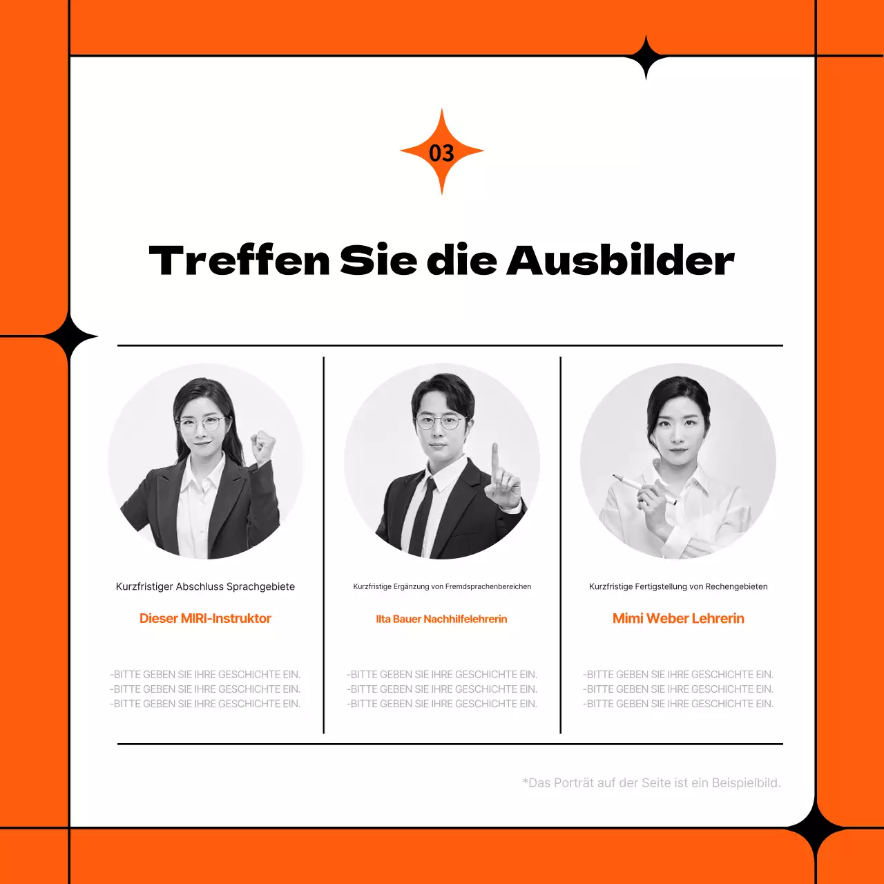 Einfacher orange-schwarzer Halbtagsschulprospekt