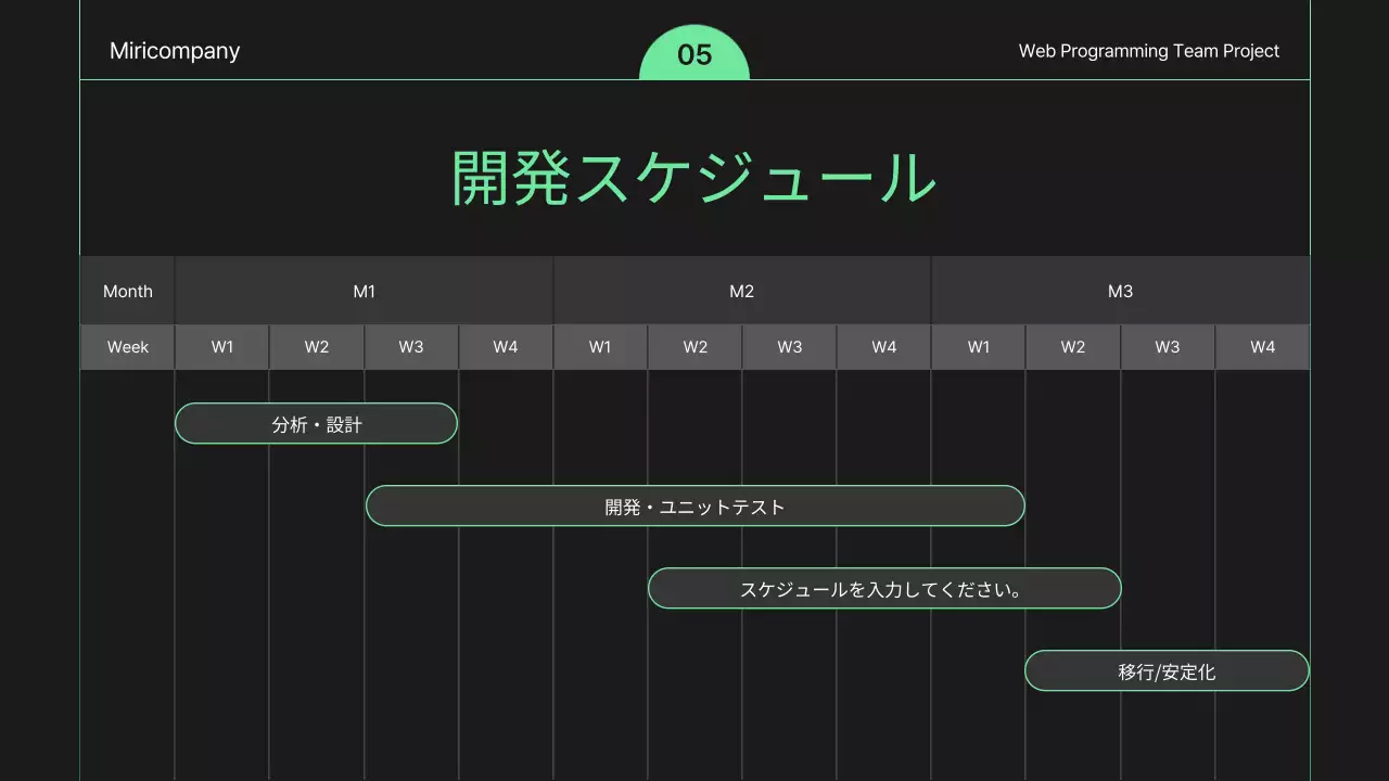 黒と緑のシンプルなウェブ開発企画書