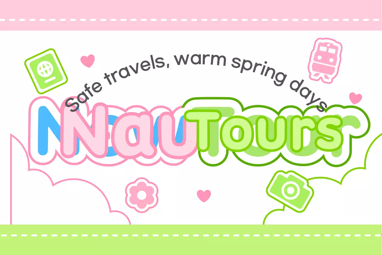 Design a cute tour guide with clouds and different icons