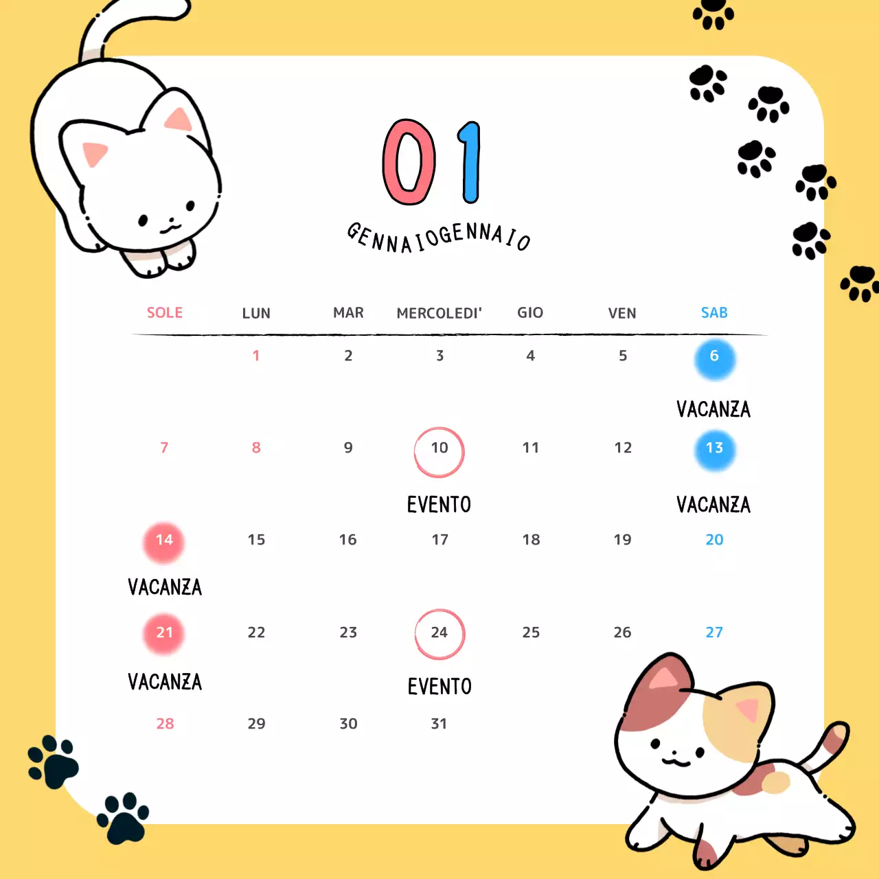 Un calendario di promemoria per appuntamenti legati alle vendite con l'illustrazione di un simpatico gatto giallo