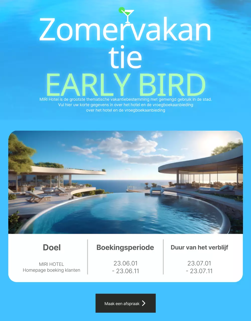 Eenvoudige zomerpromotie voor hotels in wit en lichtblauw