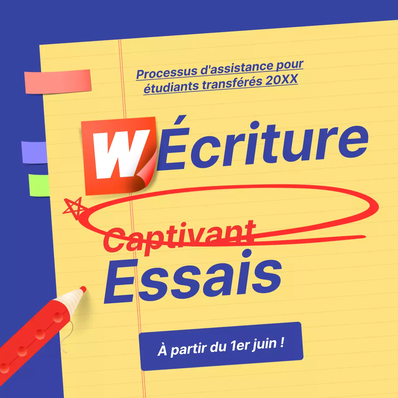 Promouvoir le recrutement des classes à mi-temps avec des accents jaunes et bleu marine